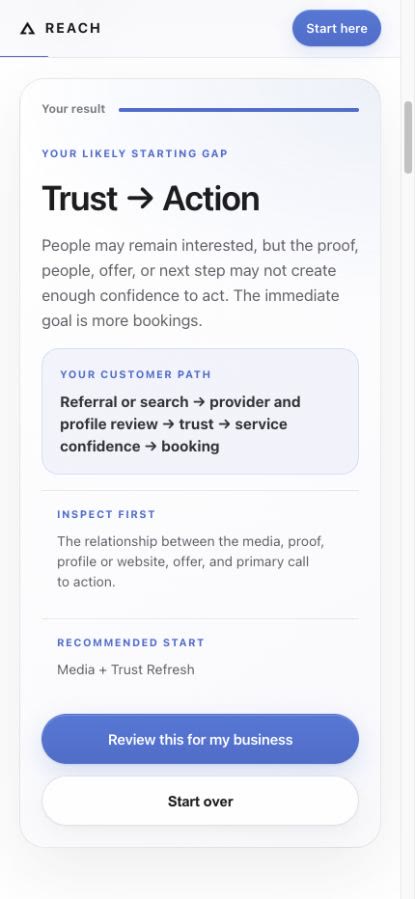 REACH Path Finder result on a mobile screen