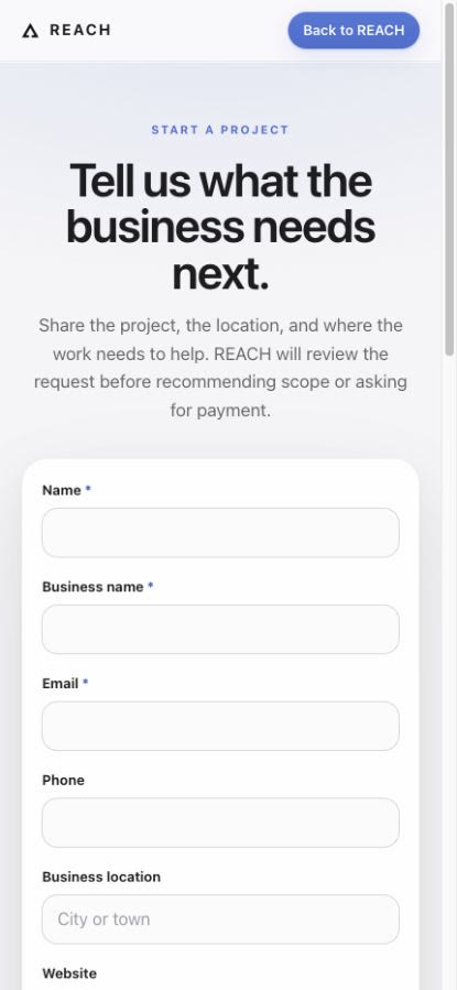 REACH project request form on a mobile screen